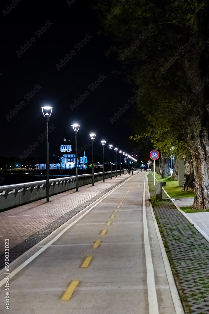 Bike paths at nightNorth waterfront, Buenos Aires, Argentina.