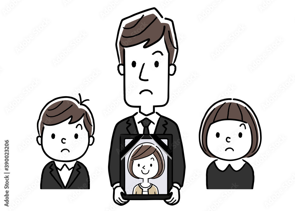 ベクターイラスト素材 喪服を着た男性と子供 妻の遺影を持つ Stock Vektorgrafik Adobe Stock