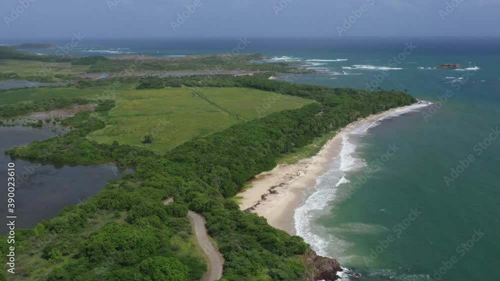 Aerial iew of Grande Terre beach in Martinique savane des petrifications in background Aerial iew of Grande Terre beach in Martinique savane des petrifications in background