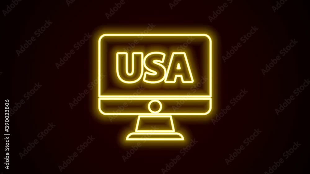 Glowing neon line USA United states of america on monitor icon isolated on black background. 4K Video motion graphic animation Glowing neon line USA United states of america on monitor icon isolated on black background. 4K Video motion graphic animation