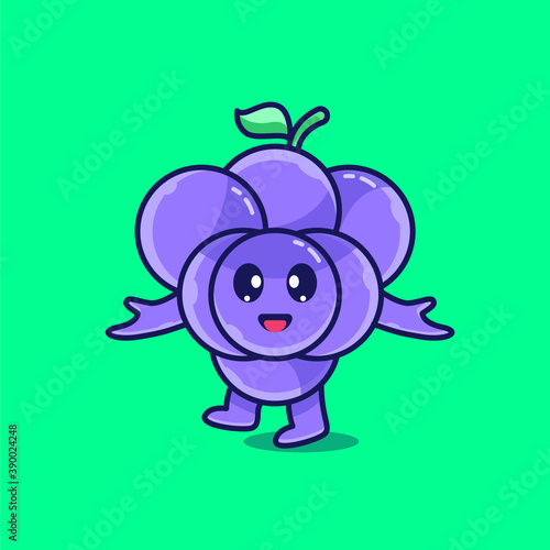 cute grape illustration, cartoon grape concept, premium illustration, fruit cartoon illustration style.