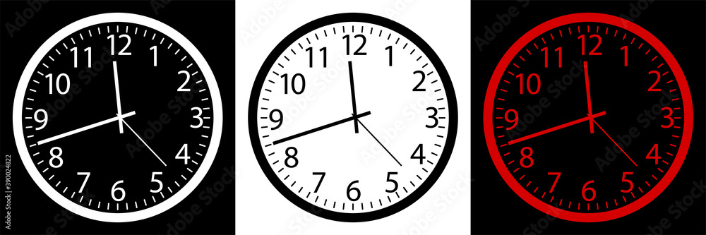 round wall clock icon on white background. Mechanical watch for measuring time. Vector round wall clock icon on white background. Mechanical watch for measuring time. Vector