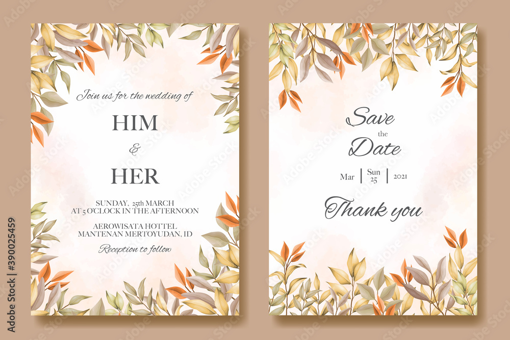 Wedding card with autumn leaves Wedding card with autumn leaves