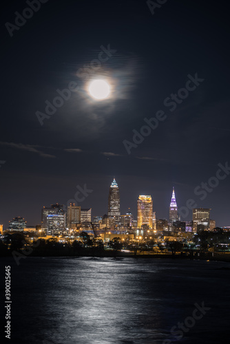 Cleveland ohio at night during a blue moon 2020 skyline