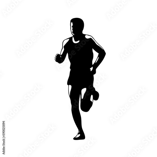 Marathon Runner Running Front Silhouette Retro Blakc and White