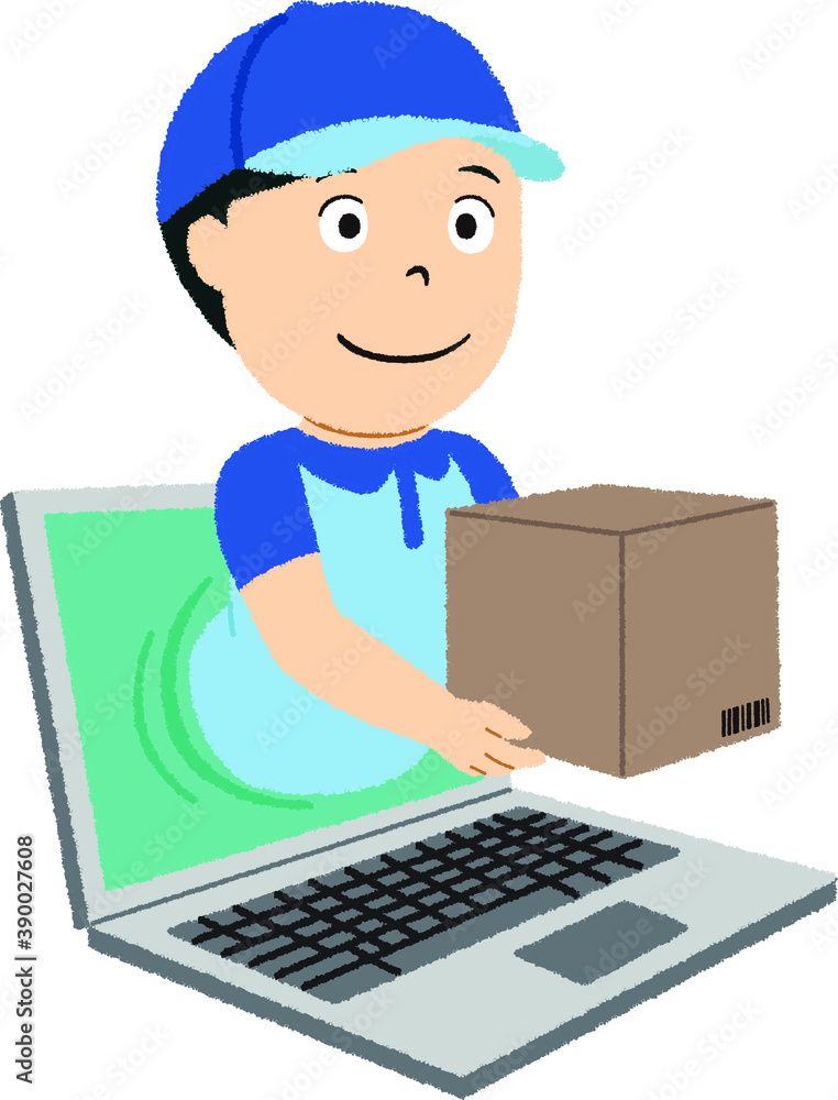 ネット通販で宅配便を届けてくれるイラスト ネット通販で宅配便を届けてくれるイラスト