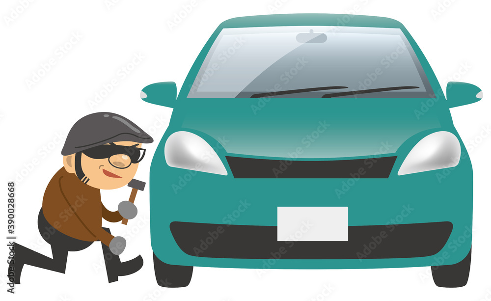 自動車盗難をしている泥棒のイメージイラスト 正面向き Stock Vector Adobe Stock