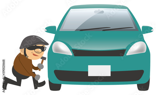 自動車盗難をしている泥棒のイメージイラスト（正面向き）