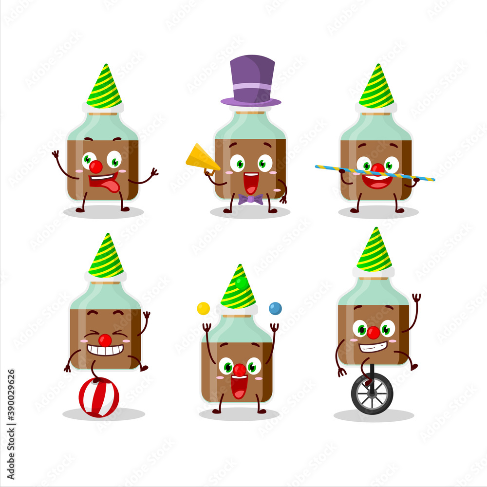 Cartoon character of chocolate baby milk bottle with various circus shows Cartoon character of chocolate baby milk bottle with various circus shows