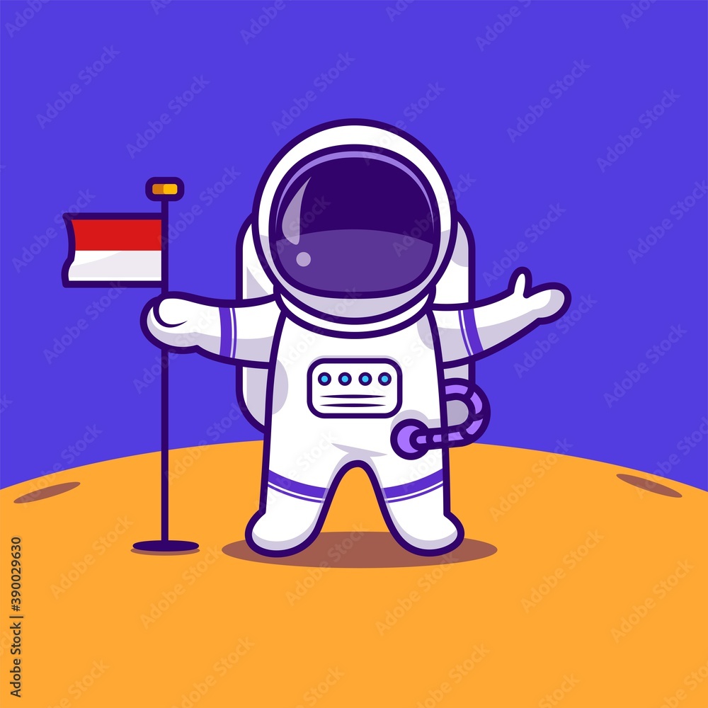 Obraz premium astronauts land on the moon carrying the indonesian flag, products, etc.