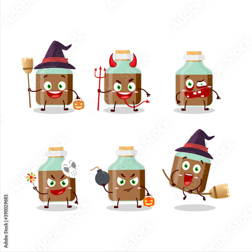 Halloween expression emoticons with cartoon character of chocolate baby milk bottle