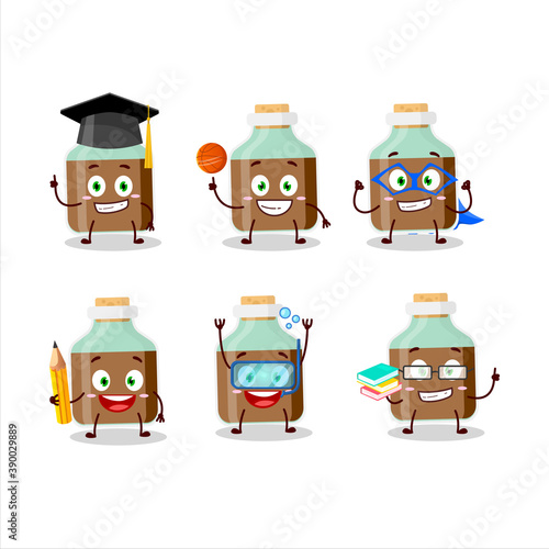 School student of chocolate baby milk bottle cartoon character with various expressions