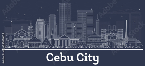 Outline Cebu City Philippines Skyline with White Buildings.