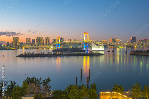 Obraz na plátně Panorama view of Tokyo Bay at night in Tokyo city, Japan