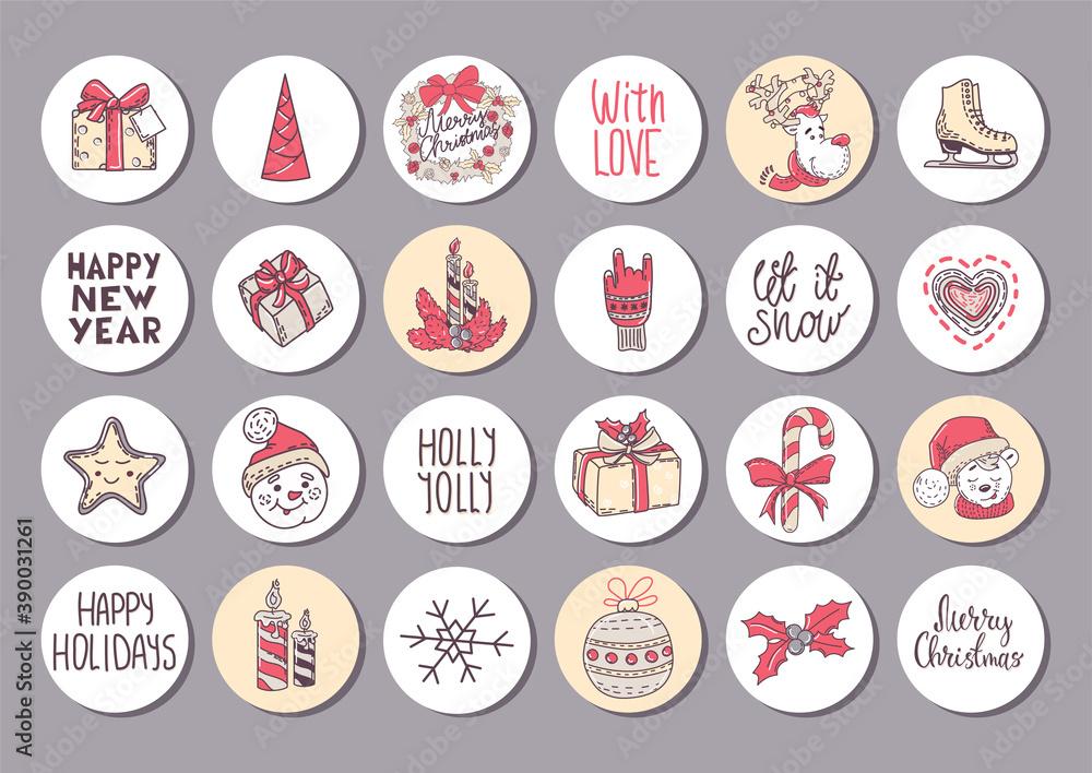 Set of vector holiday stickers. Isolated background.