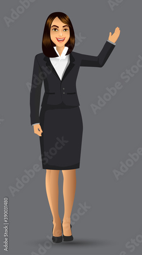 Businesswoman in black suits, with standing position or presentation poses, vector illustration