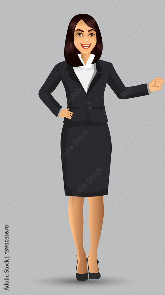 Businesswoman in black suits, with standing position or presentation poses, vector illustration Businesswoman in black suits, with standing position or presentation poses, vector illustration