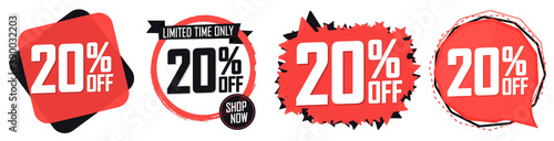 Set Sale 20% off banners, discount tags design template, promo app icons, vector illustration