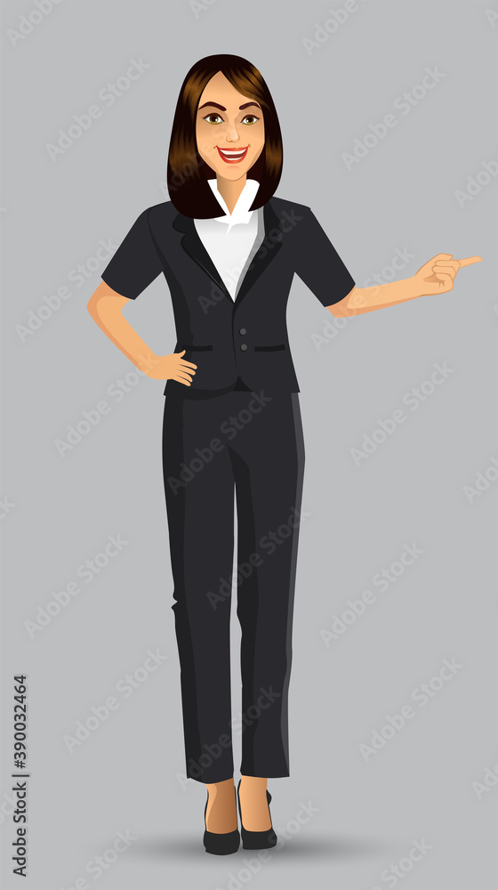 Businesswoman in black suits, with standing position or presentation poses, vector illustration Businesswoman in black suits, with standing position or presentation poses, vector illustration