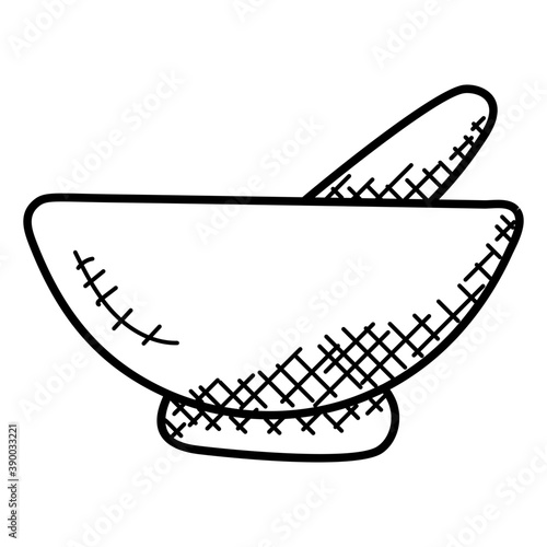 
A pharmacy tool for crushing pills, mortar pestle 
