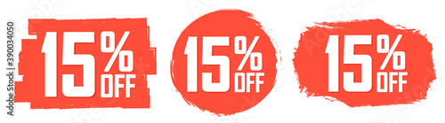Set Sale 15% off banners, discount tags design template, promo app icons, vector illustration