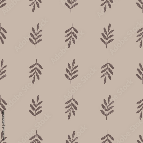 Minimalistic seamless botanic pattern with simple branches silhouettes. Pastel background.