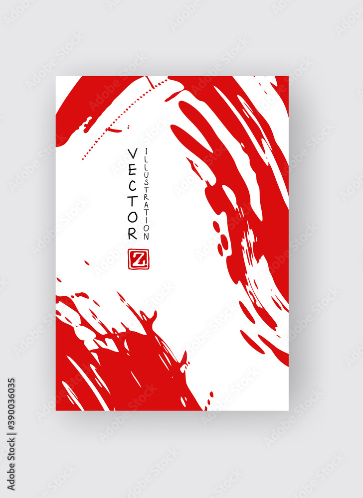Red ink brush stroke on white background. Japanese style.
