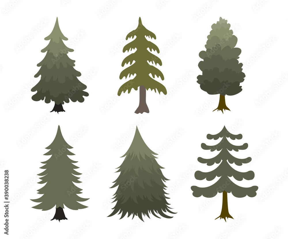 Obraz premium Beautiful set of christmas trees vector illustration
