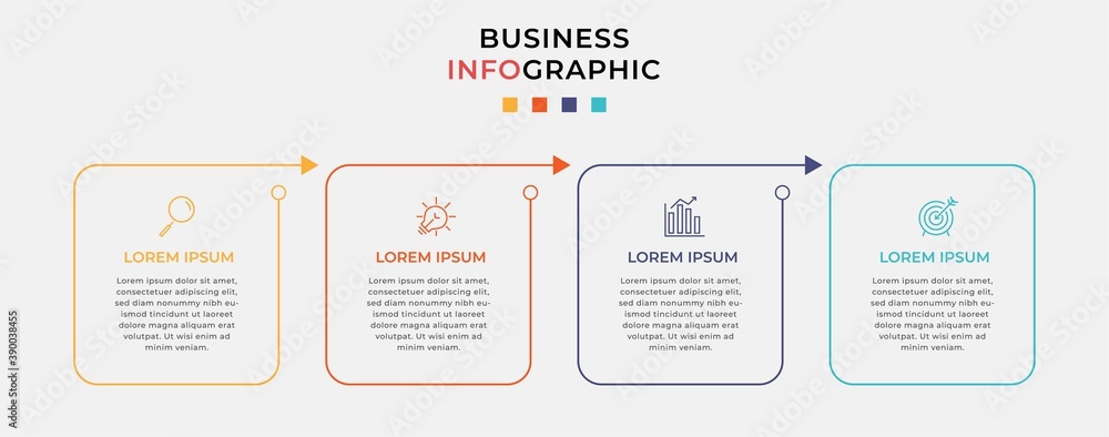 Business Infographic design template Vector with icons and 4 four options or steps. Can be used for process diagram, presentations, workflow layout, banner, flow chart, info graph Business Infographic design template Vector with icons and 4 four options or steps. Can be used for process diagram, presentations, workflow layout, banner, flow chart, info graph