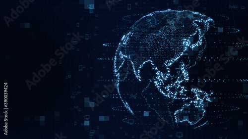 Map of the planet. World map. Global social network. Future. Blue futuristic background with planet Earth. 3d illustration.