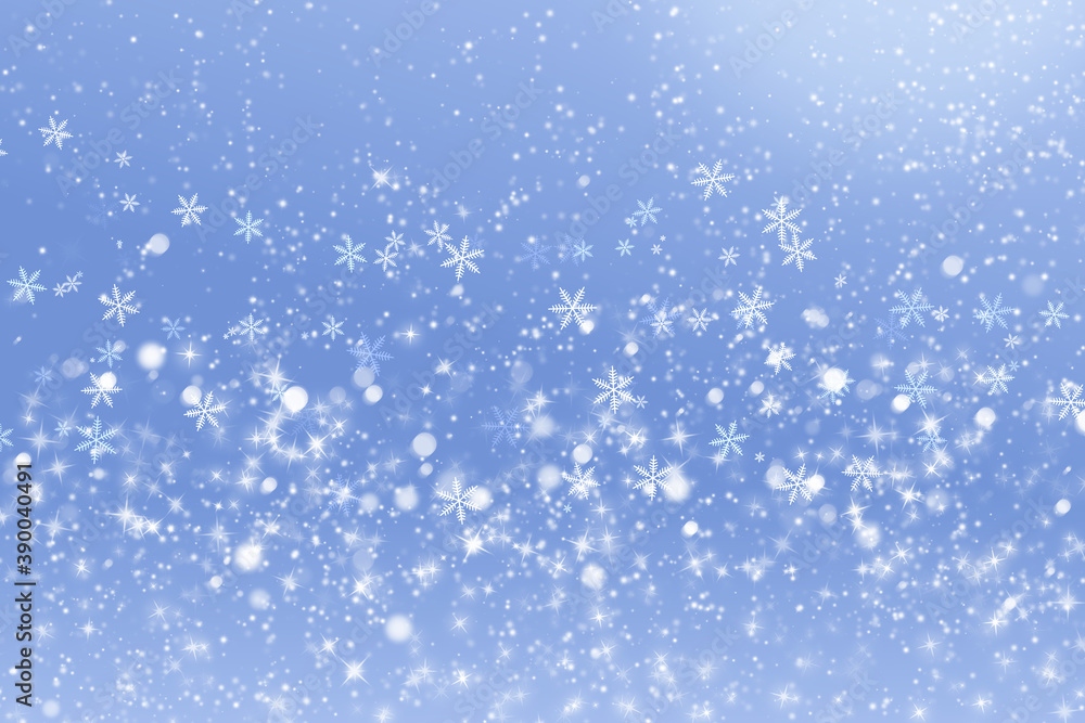 ブルーを背景に光輝く雪の結晶
