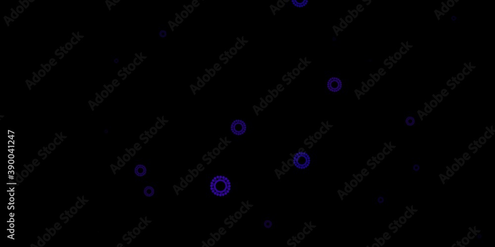 Dark purple, pink vector background with covid-19 symbols. Dark purple, pink vector background with covid-19 symbols.