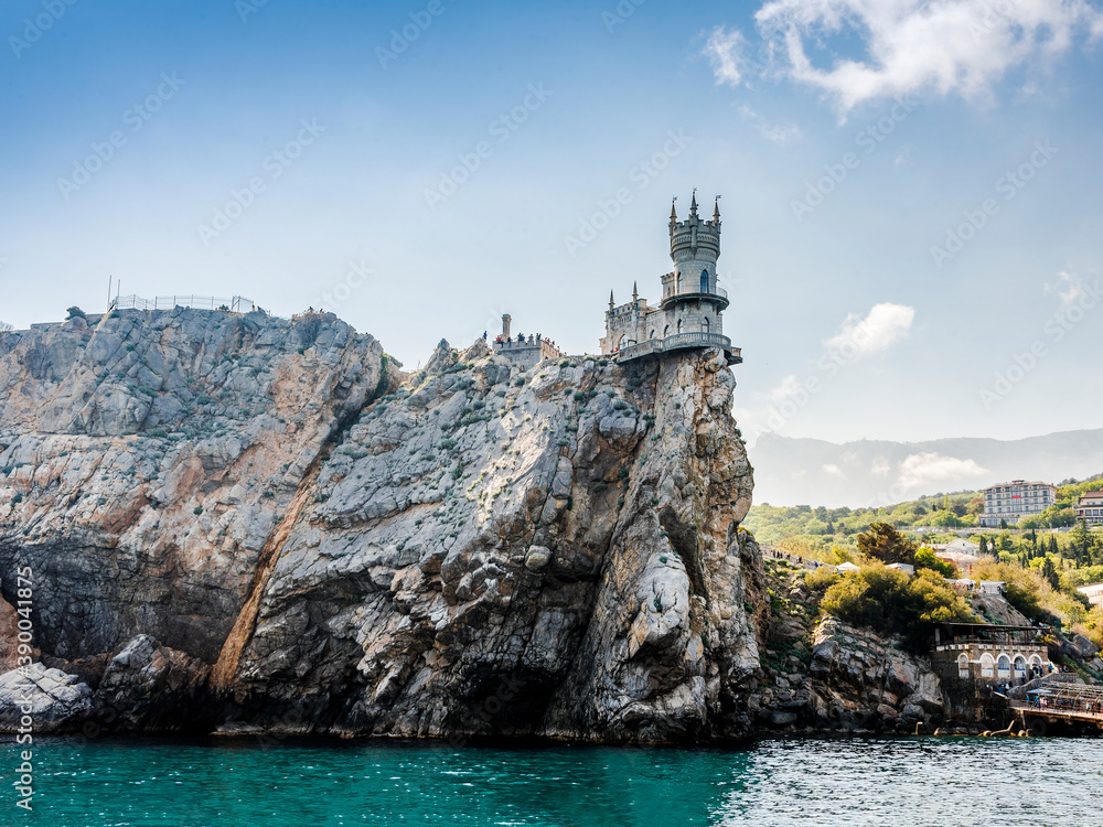 The Swallow's Nest castle at Gaspra on the Crimean Peninsula built between 1911 and 1912 on top of the 40-metre high Aurora Cliff