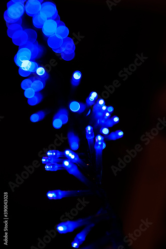 blue Christmas lights that become extreme bokeh