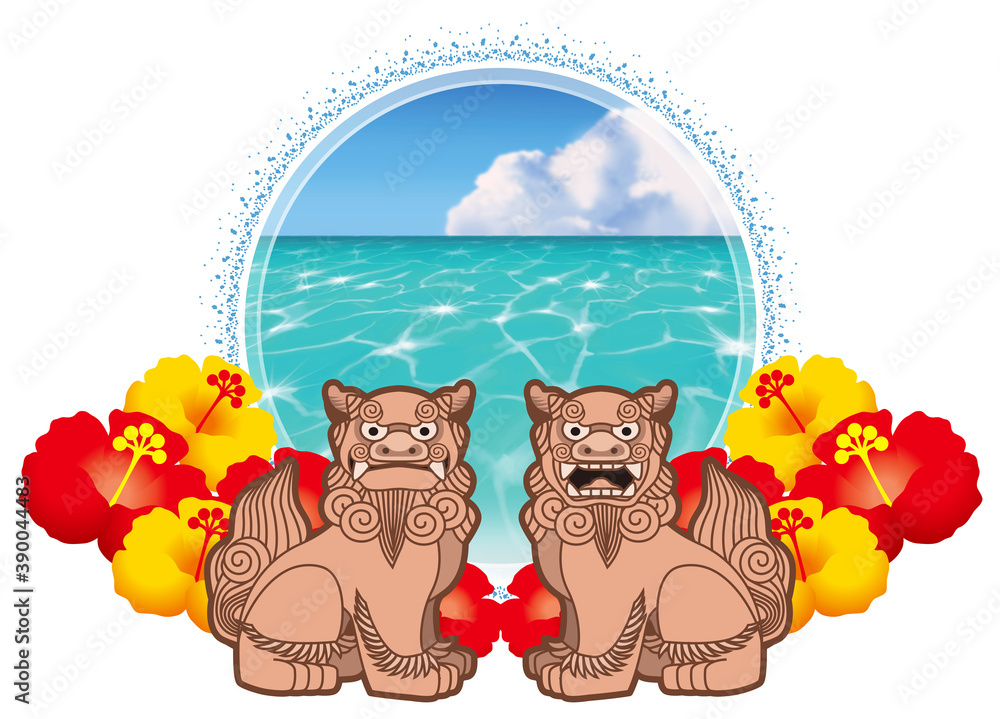 シーサーとハイビスカスと海のイラスト Stock イラスト Adobe Stock シーサーとハイビスカスと海のイラスト Stock イラスト Adobe Stock