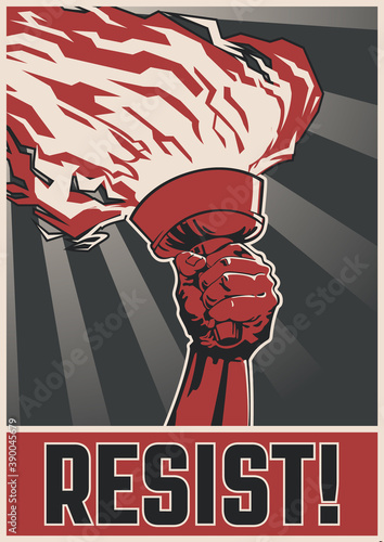 Protest Propaganda Poster, Hand with Torch, Rebellion and Resistance Retro Propaganda Placards