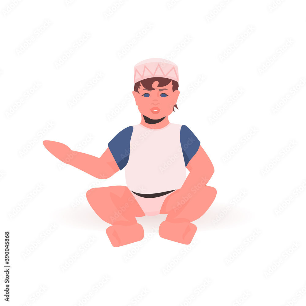 cute little child playing baby boy sitting pose male cartoon character full length isolated vector illustration