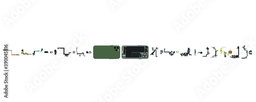 Repair the iPhone12 XR. disassembled phone components. vector. clipart isolated