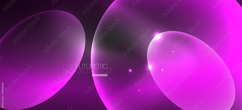 Obraz premium Neon ellipses abstract backgrounds. Shiny bright round shapes glowing in the dark. Vector futuristic illustrations for covers, banners, flyers and posters and other