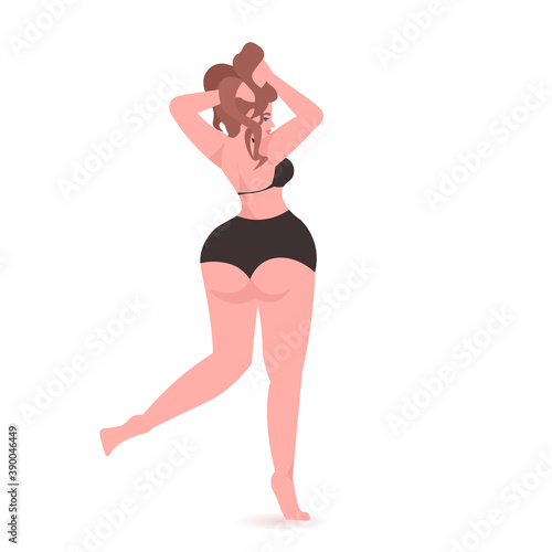 girl in bikini beautiful woman standing pose love your body concept full length vector illustration