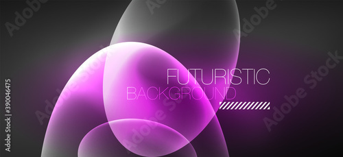 Neon ellipses abstract backgrounds. Shiny bright round shapes glowing in the dark. Vector futuristic illustrations for covers, banners, flyers and posters and other