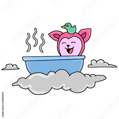 small children bathe in bathup with warm water. vector illustration of cartoon character mascot