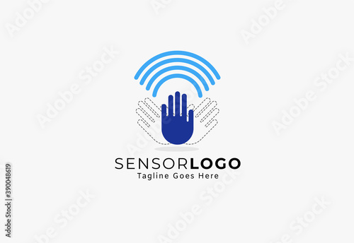 Hand Sensor Logo, moving hand with signal icon, flat design logo template element, vector illustration © Jerry