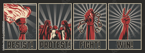 Resist! Protest! Fight! Win!  Retro Style Propaganda Posters, Resistance and Rebellion