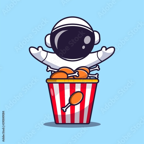 cute astronaut and fried chicken, astronaut cartoon illustration.