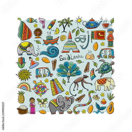 Sri Lanka travel, art background. Tribal elements for your design