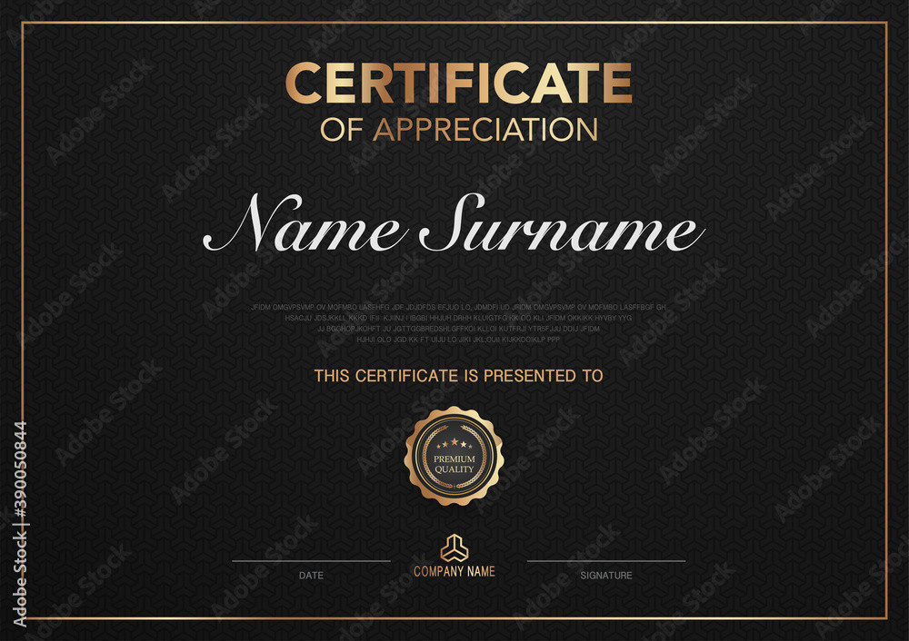 Plakat Certificate template black and gold luxury style image. Diploma of geometric modern design. eps10 vector.