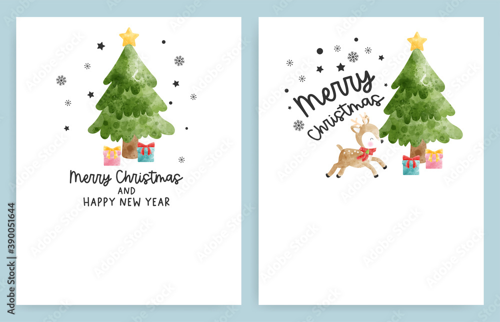 Christmas card with watercolor reindeer. Merry Christmas Christmas card with watercolor reindeer. Merry Christmas