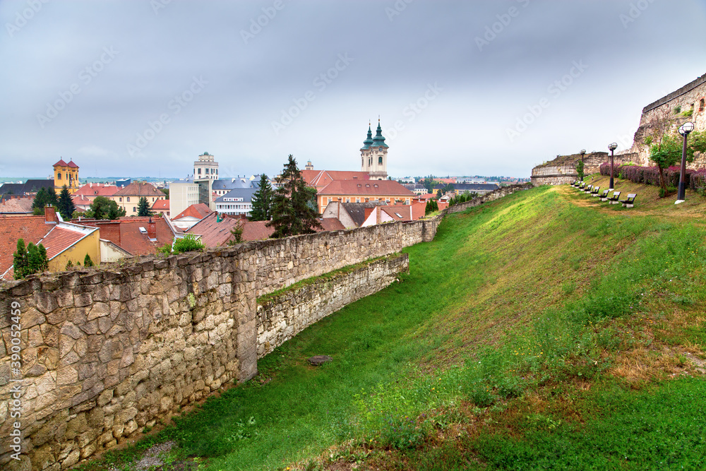 Eger Castle wall, view of Eger, Hungary.