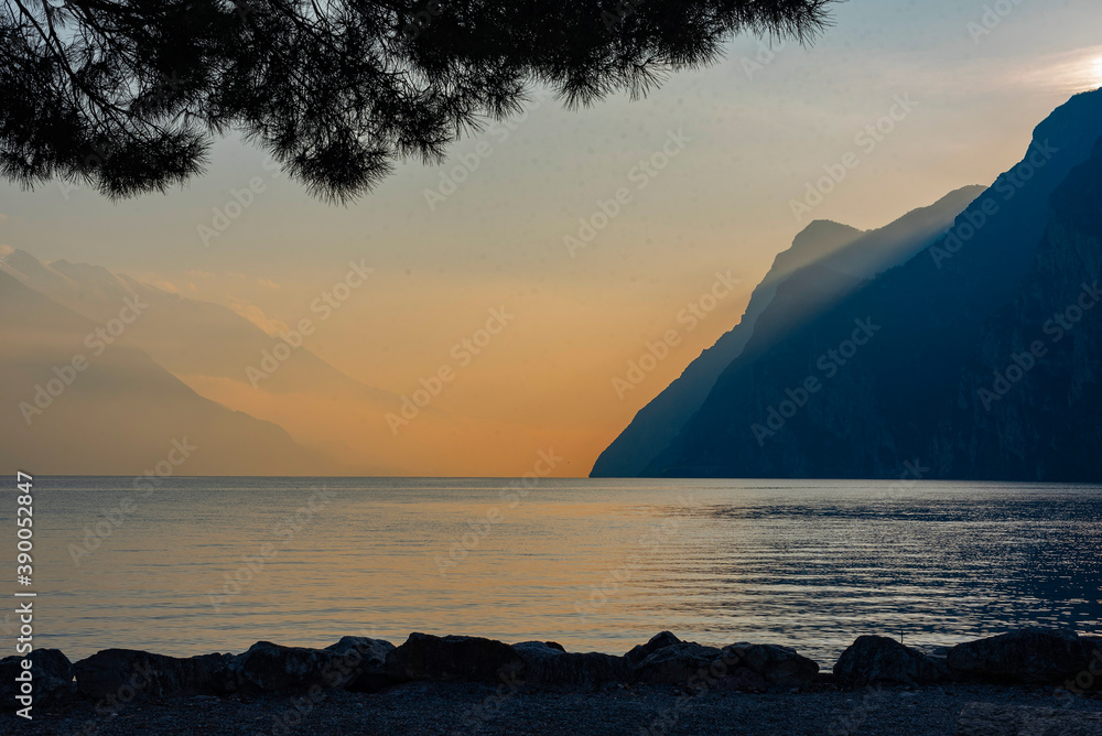 scenic sunset on lake Garda